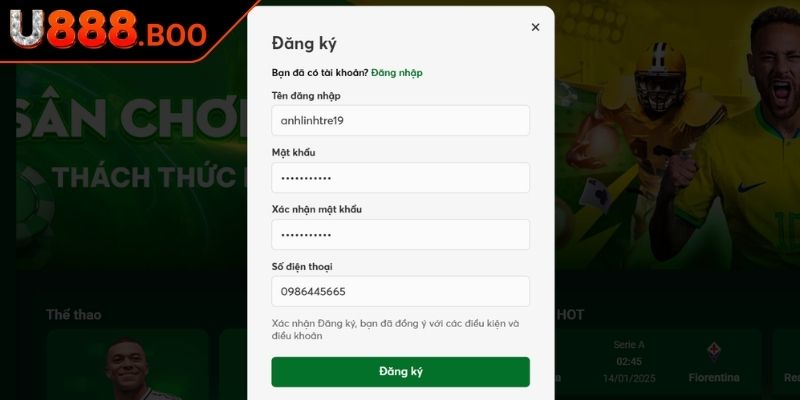 Xác nhận thông tin đăng ký U888