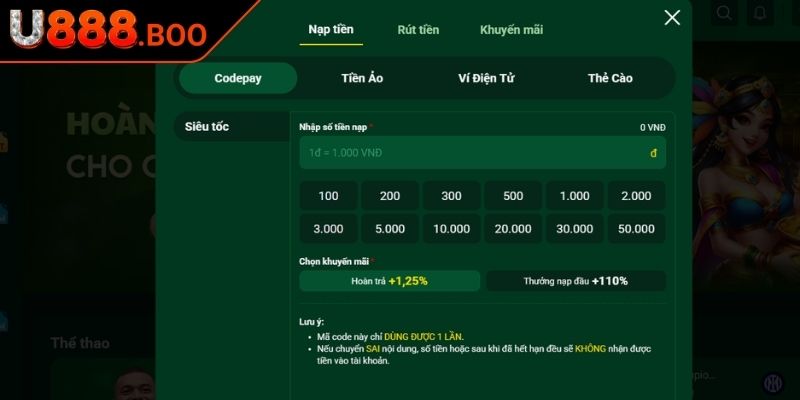 Cách nạp tiền U888 nhanh chóng
